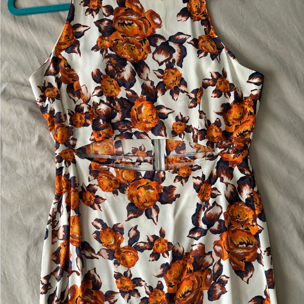 SUNO Orange and White Floral Midi Dress